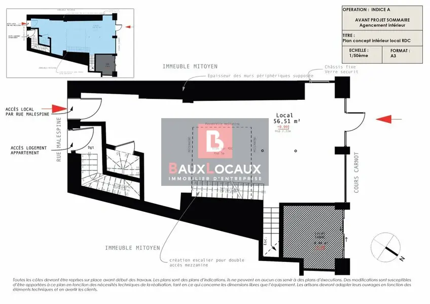 LOCAL COMMERCIAL BRUT 113 m² SUR LES COURS